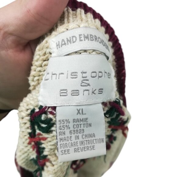 Vintage Hand Embroidered V-Neck Cardigan Sweater Size XL Christopher & Banks - Picture 14 of 14
